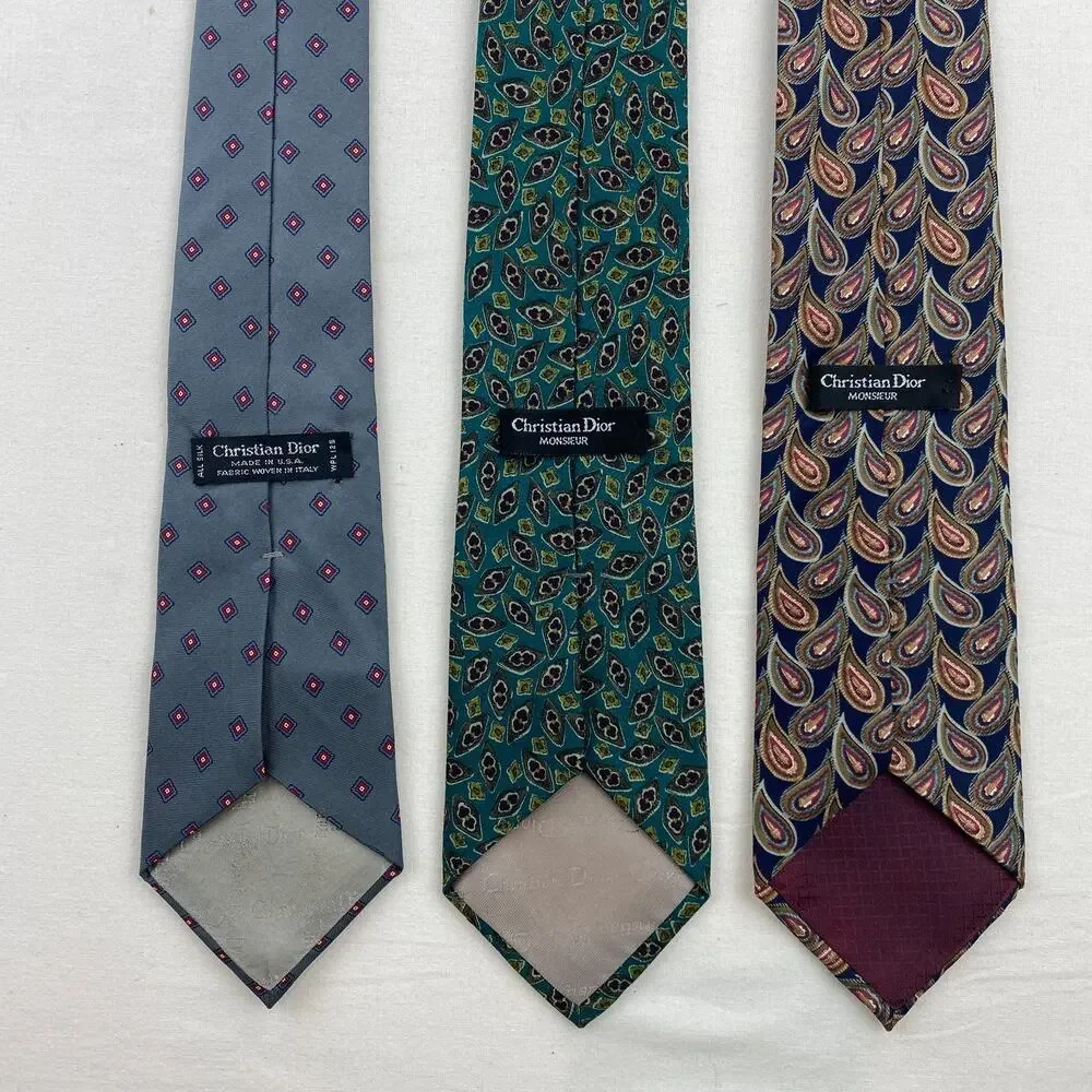 Lot of 3 CHRISTIAN DIOR MONSIEUR Silk Necktie Medallion Geometric Paisley VTG